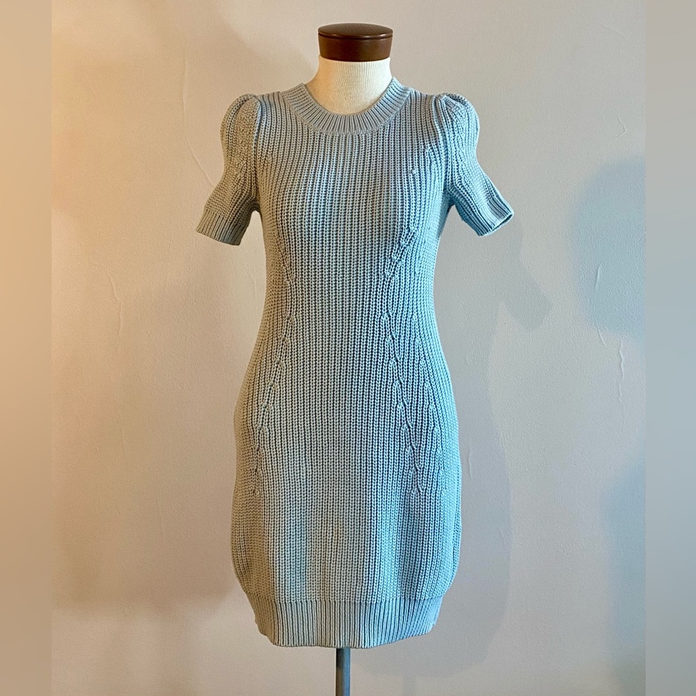 Mini Sweater Dress Puff Sleeve Coquette Princess Romantic Sky Blue Size S